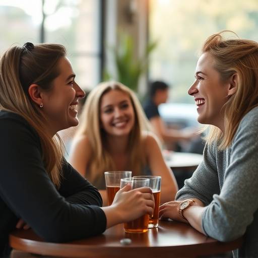 Friends laughing together in a cafe
