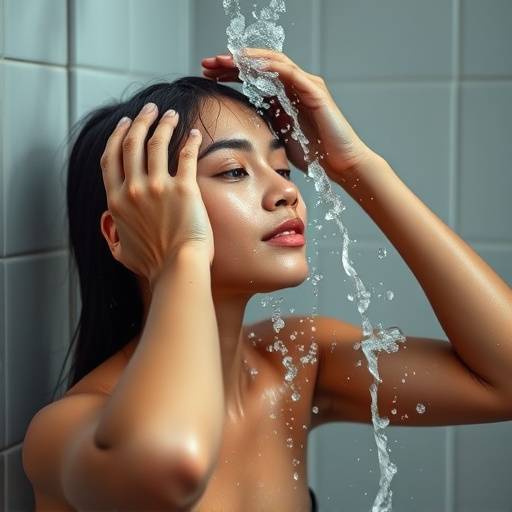 Person taking a shower.